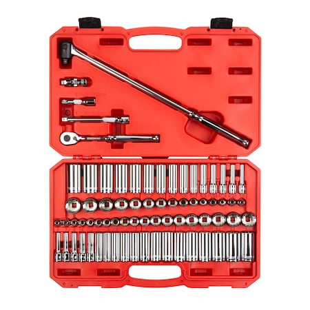 Tekton 3/8 Inch Drive 12-Point Socket and Ratchet Set, 73-Piece (1/4-1 in., 6-24 mm) SKT15312